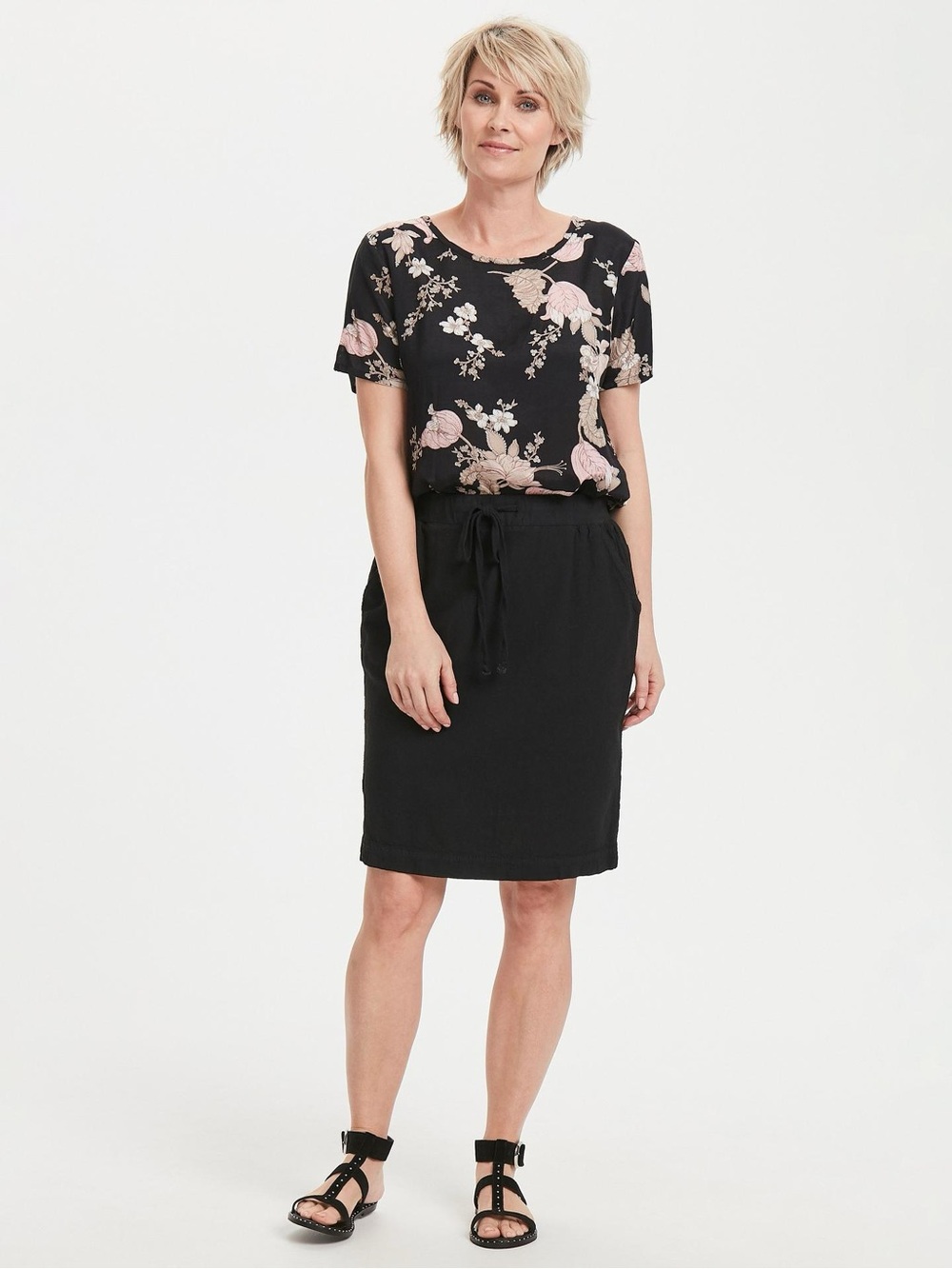 Kasper Black Elastic-Waist Pencil Knee Length Skirt Plus Size XL
